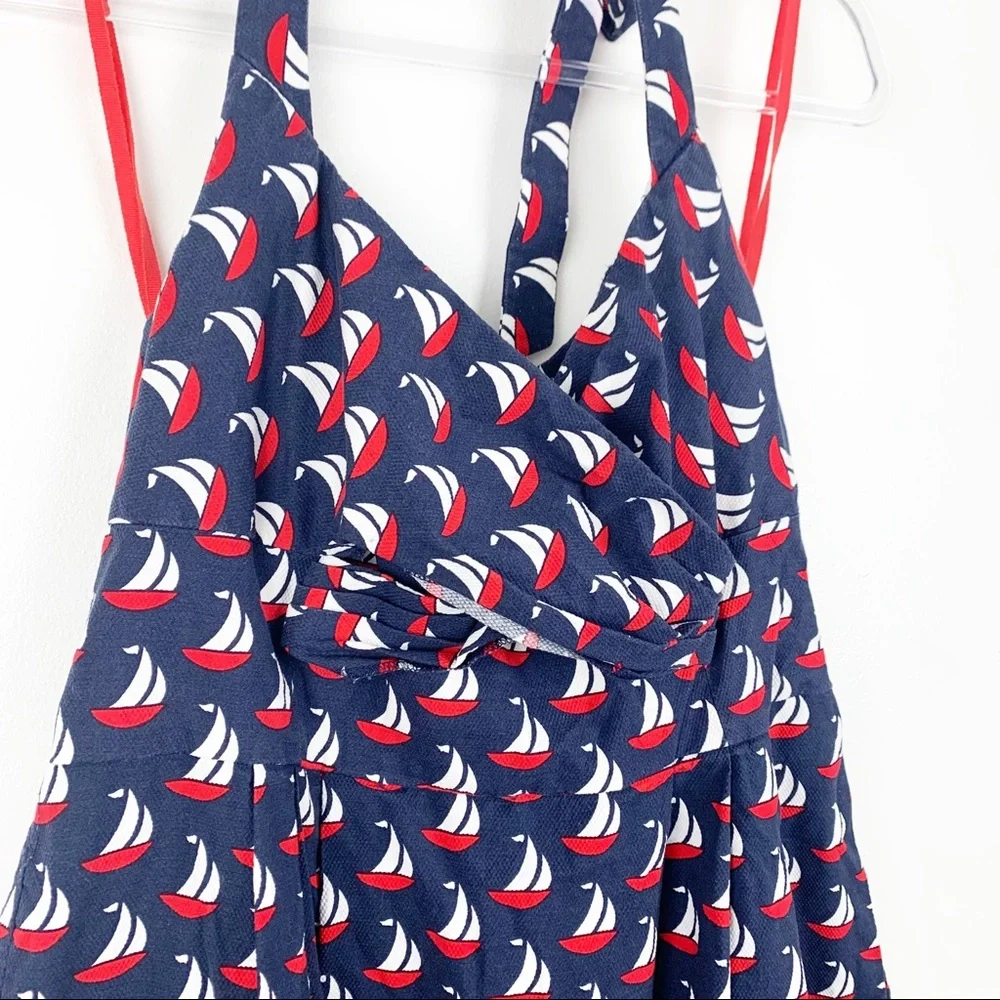 Anthropologie Nautical Sailboat Halter Dress in Navy, Red, White - Picture 6 of 10